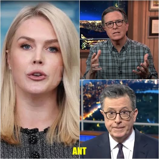 Karoline Leavitt Hijacks Colbert’s Stage in Explosive On-Air Clash—Audience Gasped, Show Abruptly Cut, and TV History Made!