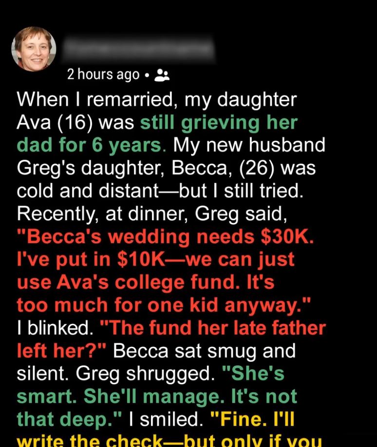 My Husband Wanted to Use My Late Husband’s College Fund for His Daughter’s Wedding — So I Gave Him Two Choices