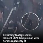 Shows moment LAPD trample man with horses repeatedly at anti-ICE protests