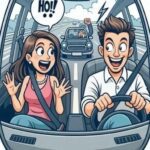 A married couple is driving along a highway doing a steady 40 miles per hour