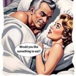 A woman asks her husband at breakfast time